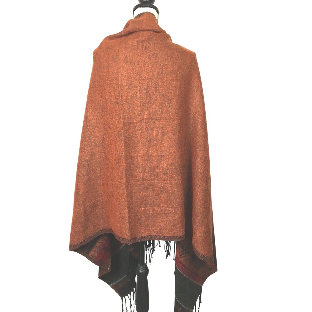 Steve Madden Burnt Orange Southwest Geometric Fringe Blanket Wrap Shawl One Size - Picture 2 of 5
